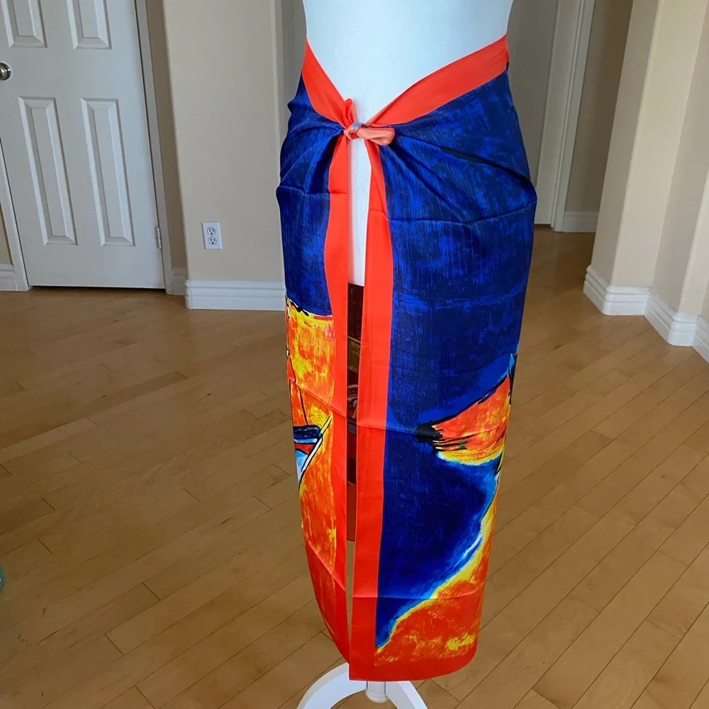 Colorful Silk Abstract Print Scarf Wrap Sarong Wall Art